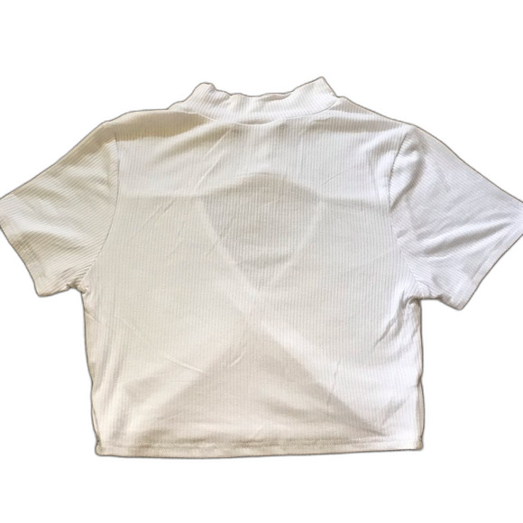 Toska white top women Short sleeve triangle front cut-out crop top size M barbie - Picture 6 of 8